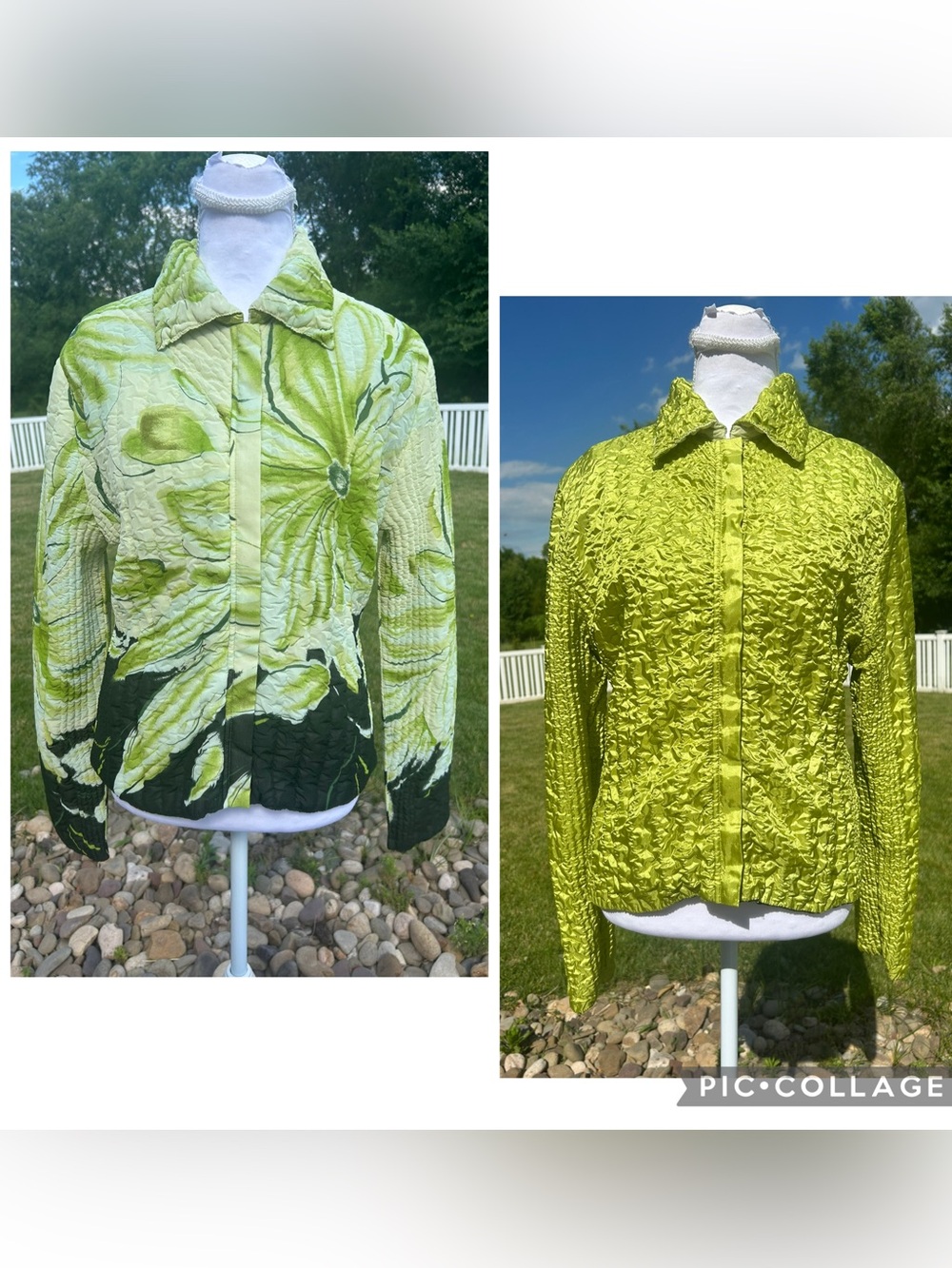 UBU reversible quilted crinkle lime green floral zip up jacket whimsical art S